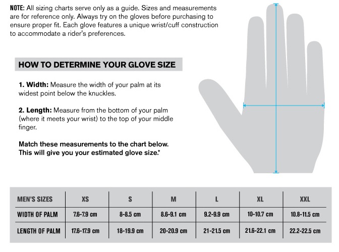 Oneal Mx Glove Size Chart